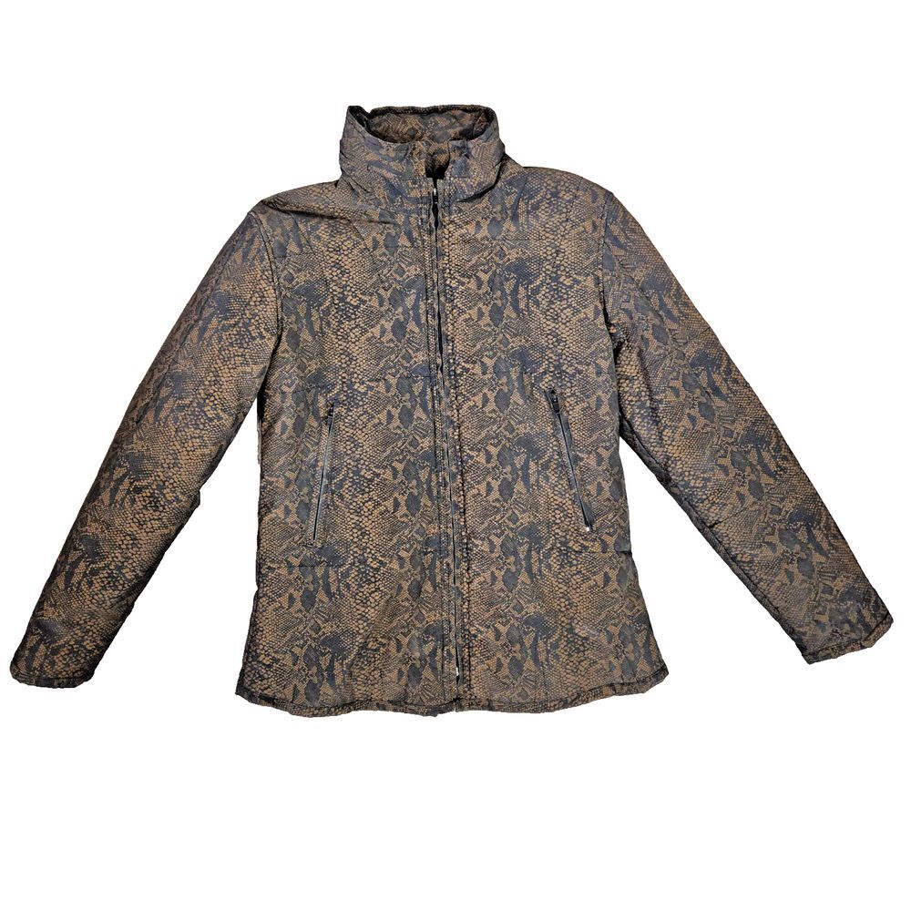 SELENE Sport‎ Womens Zip Jacket Small Brown Black Snake Skin Animal Print Hood